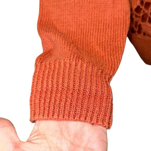 OBR Orange Rust Open Crochet Front Button Down Cardigan - Picture 2 of 6